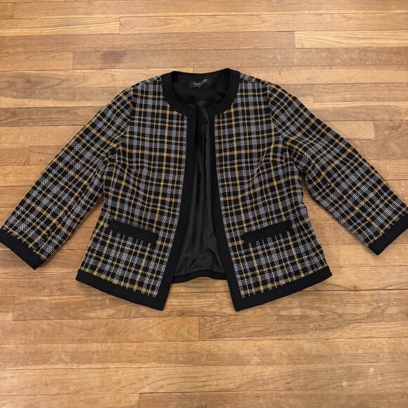 Evan-Picone Black Label open front gold black tweed office jacket size 14
 b36 - Picture 1 of 4